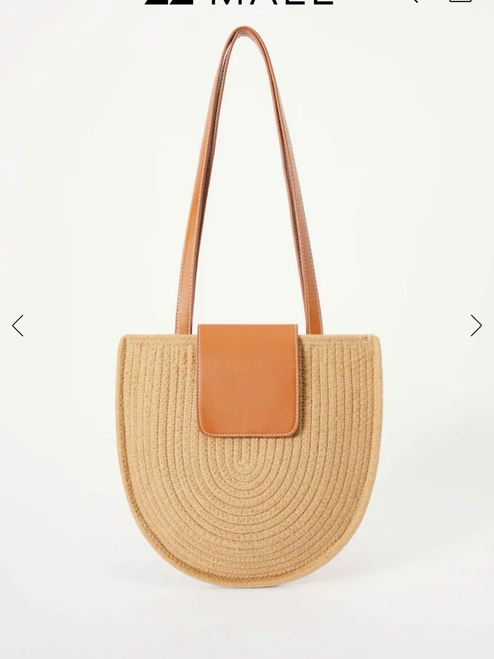 Woven Half-Moon Shoulder Bag with Tan Leather Trim